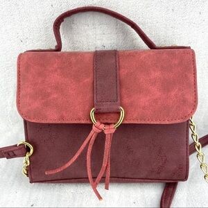 Stila Coral Faux Suede Cross Body Purse Flip Cover Stiff Boxy Shape